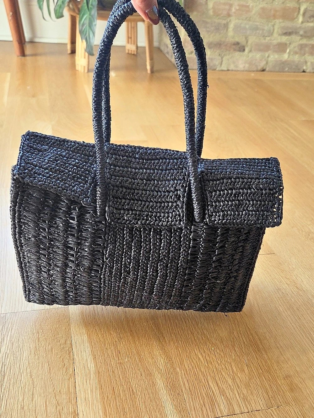 Maison N.H Paris Black Raffia Tote